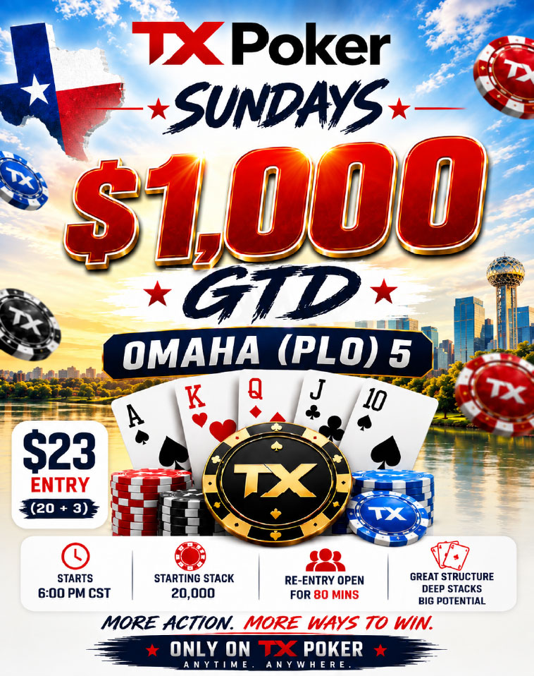 TXPoker Sunday $1,000 Guaranteed PLO5 Tournament